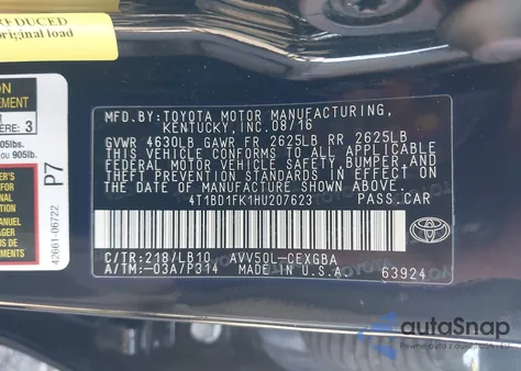 2017 Toyota Camry Hybrid Xle from USA, damaged, VIN 4T1BD1FK1HU207623